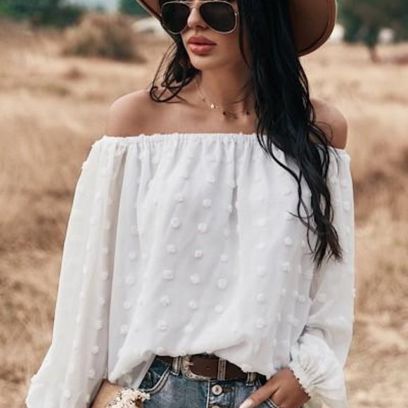BOHO FLOWY OFF THE SHOULDER TOP - PINK - Picture 7 of 9